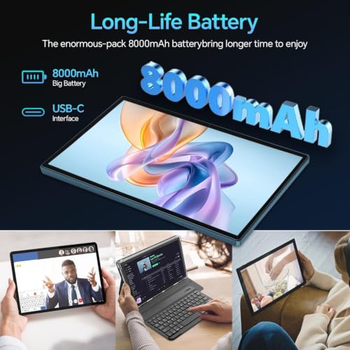 Image of M8 Android 15 Tablet, 10.1 inch IPS Touchscreen, 8-Core Processor, 16GB RAM + 256GB ROM, 8000mAh Battery, 13MP+5MP Dual Camera, Dual-Band 2.4G /5G WiFi, Bluetooth, Widevine L1