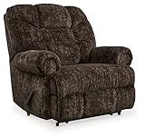 Signature Design by Ashley Movie Man Classic Tufted Velvet Manual Zero Wall Recliner, Dark Brown