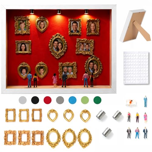 WQLLWFC Mini Museum Shadow Box Kit with Mini Picture Frames & Figurines