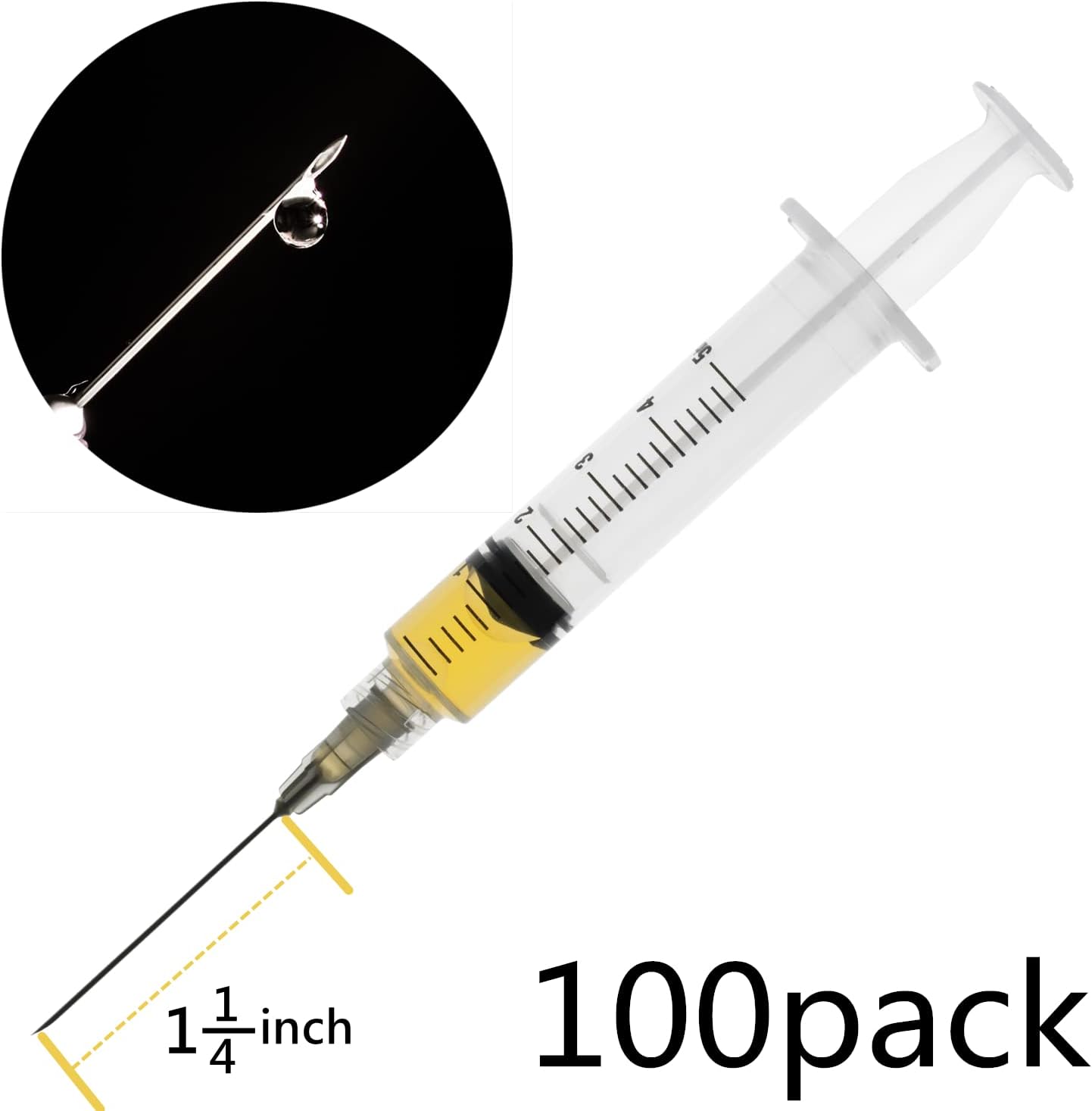 100 Pack 5ml with 22Ga Disposable Plastic Measuring Lab Supplies, Individually Sealed Wrapped