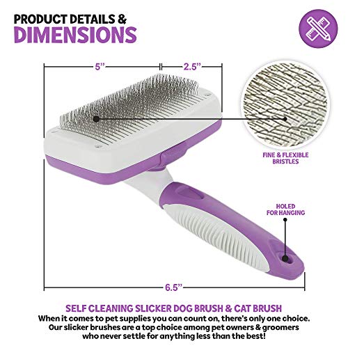 Poodle Pet Self Cleaning Slicker Dog Brush And Cat Brush- Easy To Clean Dog Grooming Brush Removes Tangles, Loose Hair, Best Dog Slicker Brush For Dogs ,Cats ,Rabbits, Poodles(Soft Pins) #TOP1