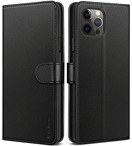 Vakoo for iPhone 12 Pro Max Case, [Exquisite Workmanship] [Card Holder] [Kickstand] Premium Leather Flip Protective Phone Case (6.7-Inch), Black