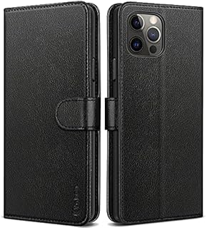 Vakoo for iPhone 12 Pro Max Case, [Exquisite Workmanship] [Card Holder] [Kickstand] Premium Leather Flip Protective Phone Case (6.7-Inch), Black