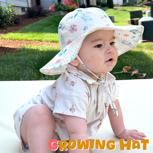 Image of HONGTEYA Baby Sun Hat Toddler Girl Beach Hat Sun Protection Adjustable Outdoor Summer Wide Brim Bucket Hat for Infant Kids