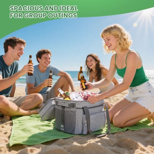 Image of MIYCOO Cooler Bag with Expandable Double Deck, 60 Can Leakproof Cooler | Insulated Portable Soft Lunch Cooler, Extra Large Ice Chest Cooler for Beach, Picnic, Camping, Shopping (Gray)