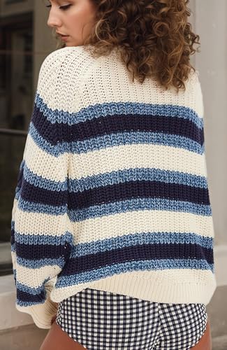 Women Striped Cable Knit Sweater Oversized Crew Neck Color Block Pullover Long Sleeve Knit Top Trendy Fall Outfits4