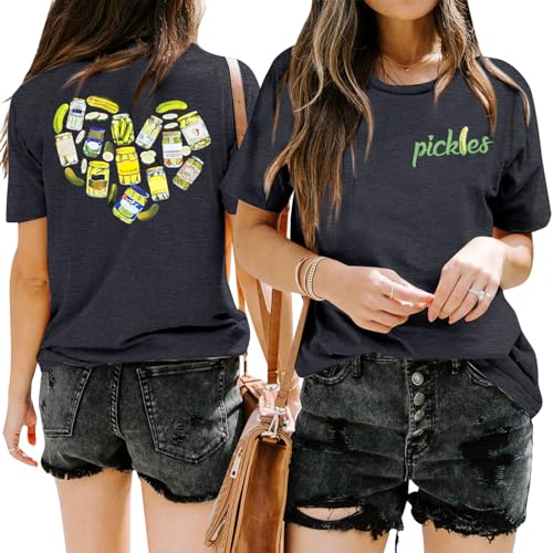 FLOYU - Pickle Shirt Pickles Jar Tops - Women Pickled Cucumber Graphic Tee Canned Pickle T-Shirts Pickle Lovers Gift Clothes, Dark Grey, X-Large