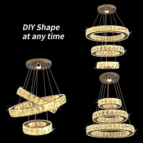 Image of Modern Crystal Chandelier Ring Hotel Dining Room Living Room Chandelier Led Light Fixtures Hanging Ring Foyer Bedroom Pendant Lights(10.5''&14.5&18.5'' Inch Dia,Warm White)