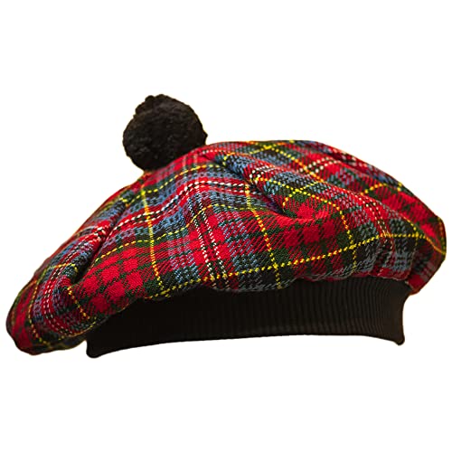 Image of Scottish Tam O' Shanter Hat Tartan Bonnet Pom Pom Wool Flat Cap One Size