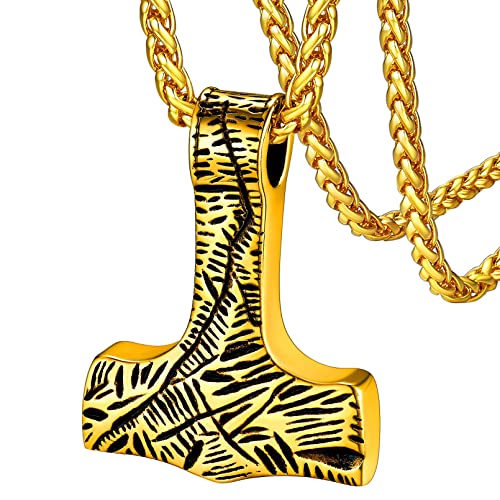 FaithHeart Viking Thor's Hammer Talisman Necklace for Men, Vintage Norse Mjolnir Amulet Pendant with Sturdy Wheat Chain, Stainless Steel Jewelry (Gift Box) 01. Thor Hammer Celtic-Black no cu