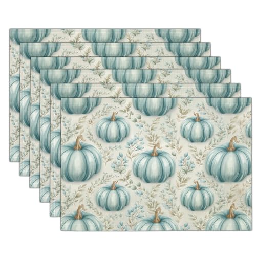 Sets de table lavables automne avec feuilles eucalyptus bleu pour fête