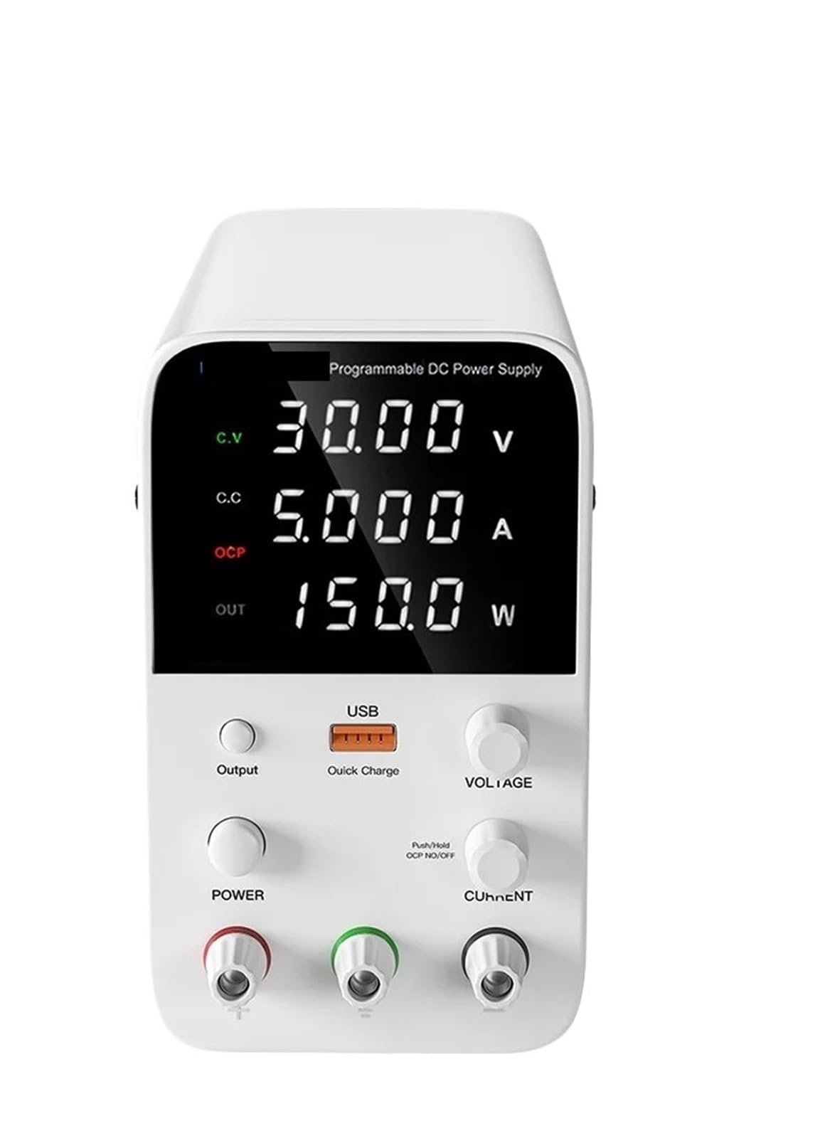 Alimentazione CC, Alimentatore CC regolabile da banco laboratorio Interfaccia USB Ricarica rapida Tensione e corrente preimpostate(White,30V5A)