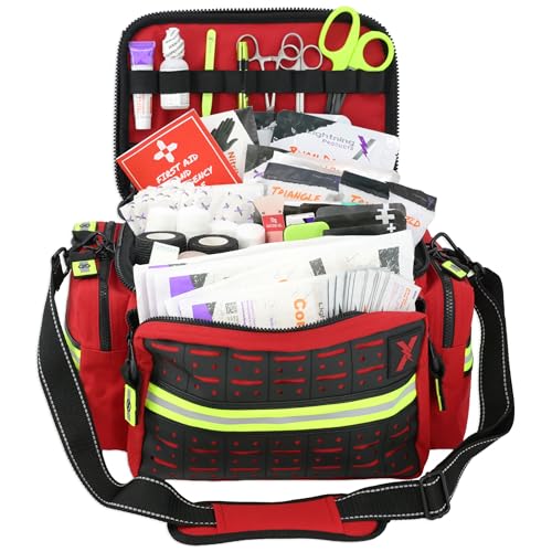 Lightning X Products Mid-Sized First Responder EMT Bag | LXMB25 Fully Stocked Aid Kit w/ 200+ BLS Supplies - RED - Image 3