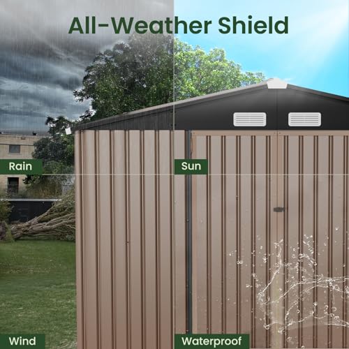 Image of GVDV 10x14 FT Outdoor Metal Storage Shed, Durable Garden Shed with Reinforced Sidewall Girts & Updated Frame Structure, All-Weather Shelter for Backyard, Tool, Patio, Bike Storage