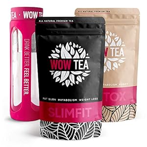 WOW TEA Reinigingsset: Detox 21 dagen thee | Vetverbrandende thee voor gewichtsverlies | Beste biologische kruidenthee voor detox en gewichtsbeheersing | Zetgroepfles | 300g, Made in EU (Detox & SlimFit, Roze Fles)