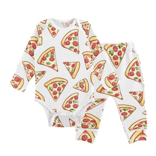 vvfelixl Baby Onesie Pants Sets Delicious Sliced Pizza Cartoon Long Sleeve Baby Clothes for Boys Girls 9-12M
