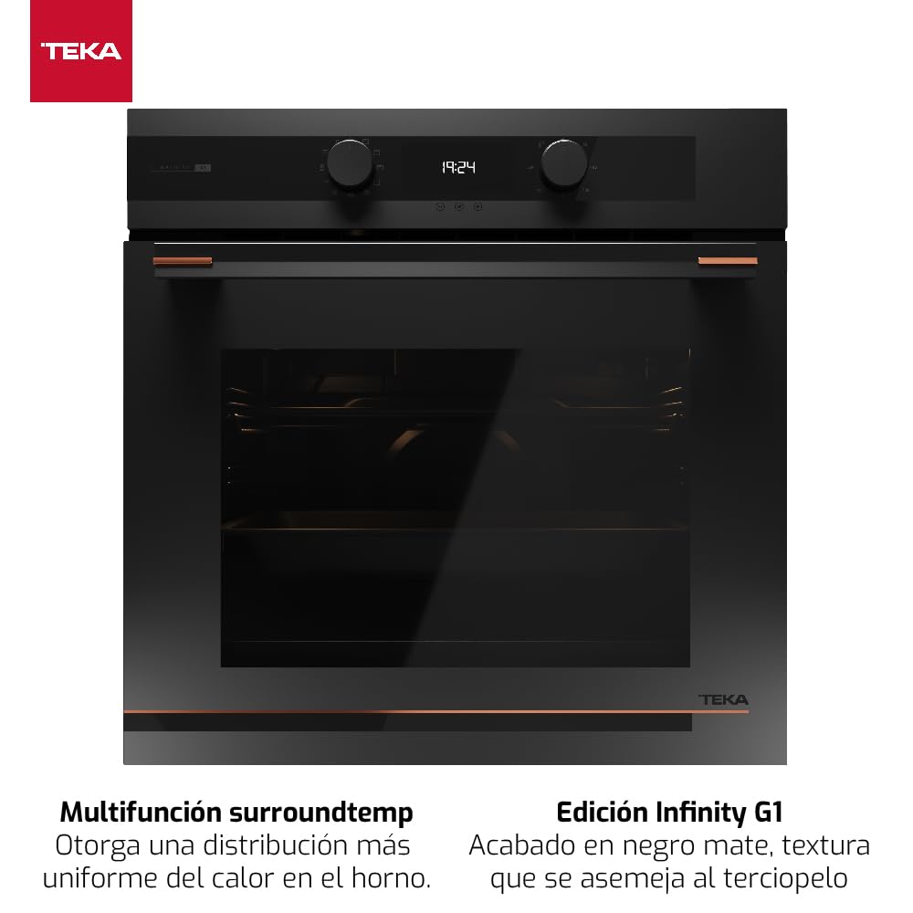 TEKA HLB 84-G1 P BM Four pyrolytique 70 l, 8 fonctions de cuisson, système de nettoyage Hydroclean Pro, design Infinity G, fonction SurroundTemp, système Soft Close, 2 verres, noir mat