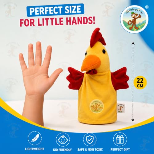 Image of Hen Hand Puppet for Kids | Soft Plush Animal Puppet | Educational Storytelling Toy | Interactive Role Play | Preschool Learning | Gift for Boys & Girls