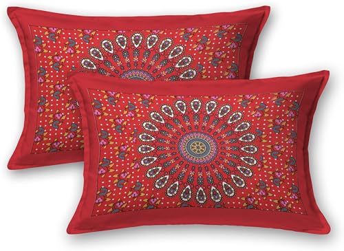 Image of Cotton Bedsheet (Red, Double, Mandala) - Traditional Mandala Print, Pure Cotton Comfort, Stylish Ethnic Design for Bedroom