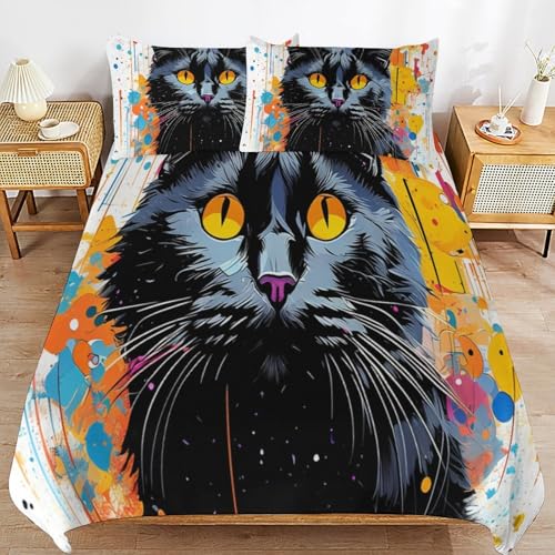 Housse de couette chat 3D anti-transpiration en microfibre à fermeture éclair