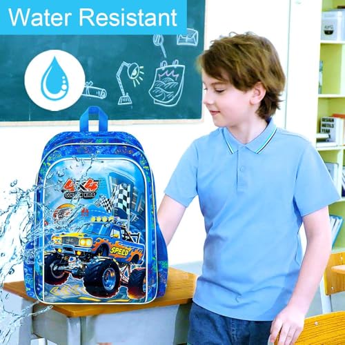 Image of 3Pcs Truck Backpack for Boys, School Bookbag with Lunch Box, 16 inch Kids Backpacks for Elementary Preschool Kindergarten (Blue)