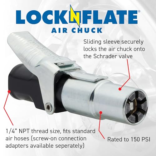 image for LockNFlate Locking Air Chuck - Six Steel Jaws Lock onto Any tire Valve