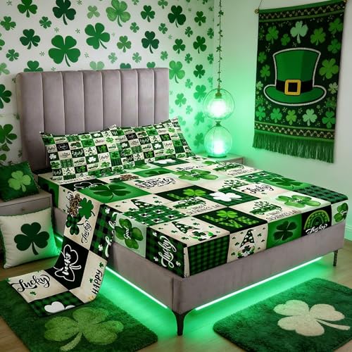 Parure de lit quadrillage géométrique et gnomes avec 2 taies