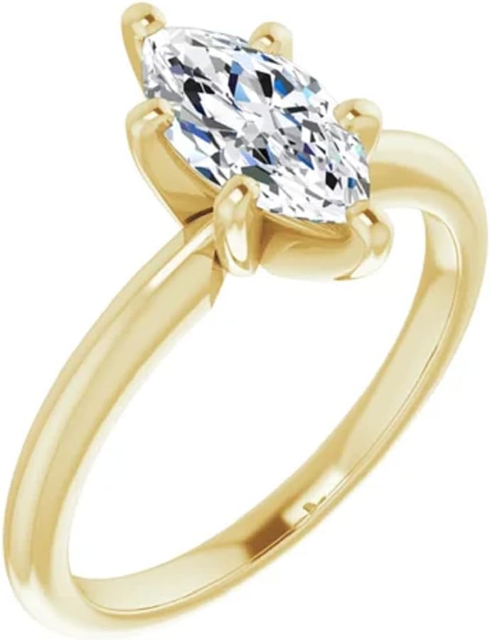 10K Yellow Gold Marquise Cut Moissanite Diamond Solitaire Engagement Ring, 1.0 CT, Handmade, Bridal Set, Size 3-12