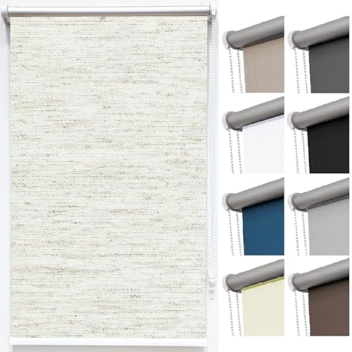 Thermorollo Verdunkelungsrollo Klemmfix Rollo ohne Bohren B100 x H200 cm Stoff Beige, Fensterrollo mit Klemmhalter Kettenzug Klemmrollo Seitenzugrollo Verdunklungsrollo für Fenster Tür