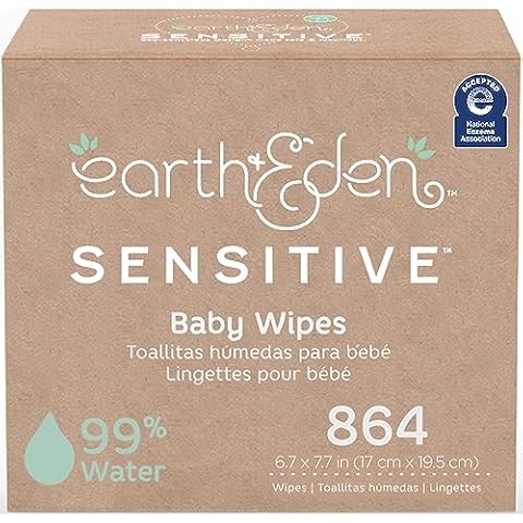 Earth & Eden Sensitive Baby Wipes | Unscented & Hypoallergenic | 12 Soft-Packs | 864 Total Wipes Cover