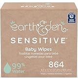 Earth & Eden Sensitive Baby Wipes | Unscented & Hypoallergenic | 12 Soft-Packs | 864 Total Wipes