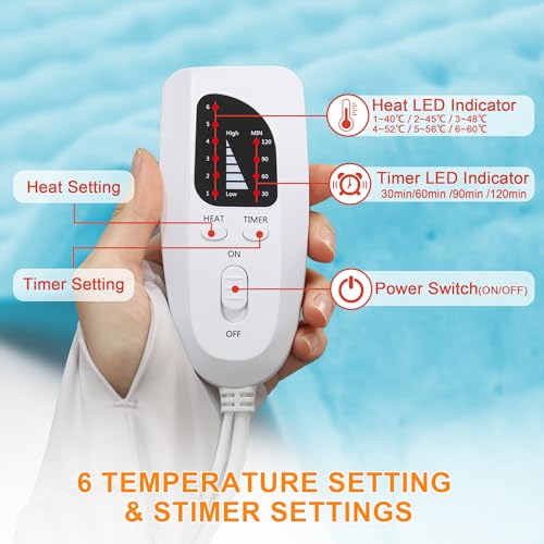Image of Deepsoon Heating Pad,Electric Heating Pads for Back,Neck,Moist Heating Pad for Abdomen Shoulder Knee Legs,Dry /Moist Heat&Auto Shut Off,Mother's Day Birthday for Men and Women,Light Blue,24x12 Inch