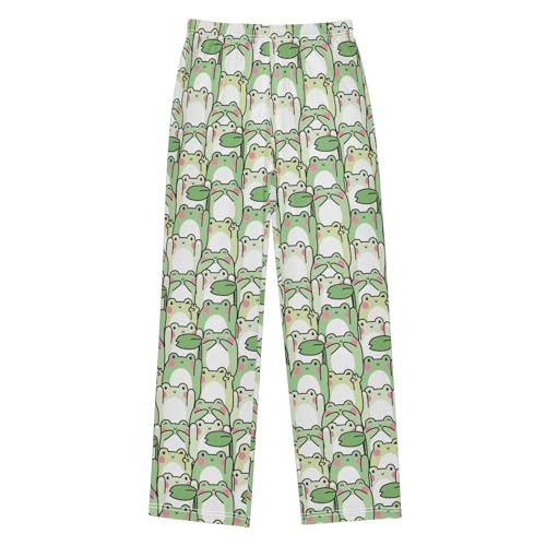 Frog and Lotus Leaf Boys Long Pants Soft Trousers Elastic Waist Kids Lounge Bottoms with Pockets S-XL