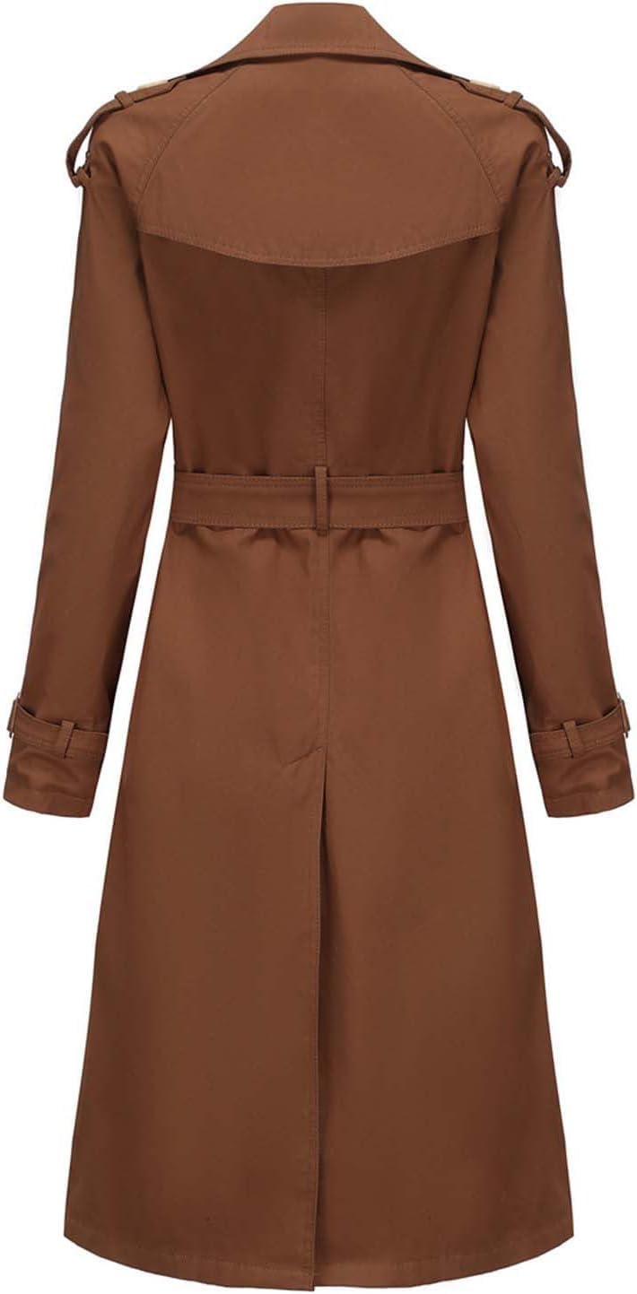 Trench da Donna nel Lungo Trench Classico Trench Coat Risvolto Monopetto Giacca Antivento Autunno e Inverno Elegante Business Trench Casual