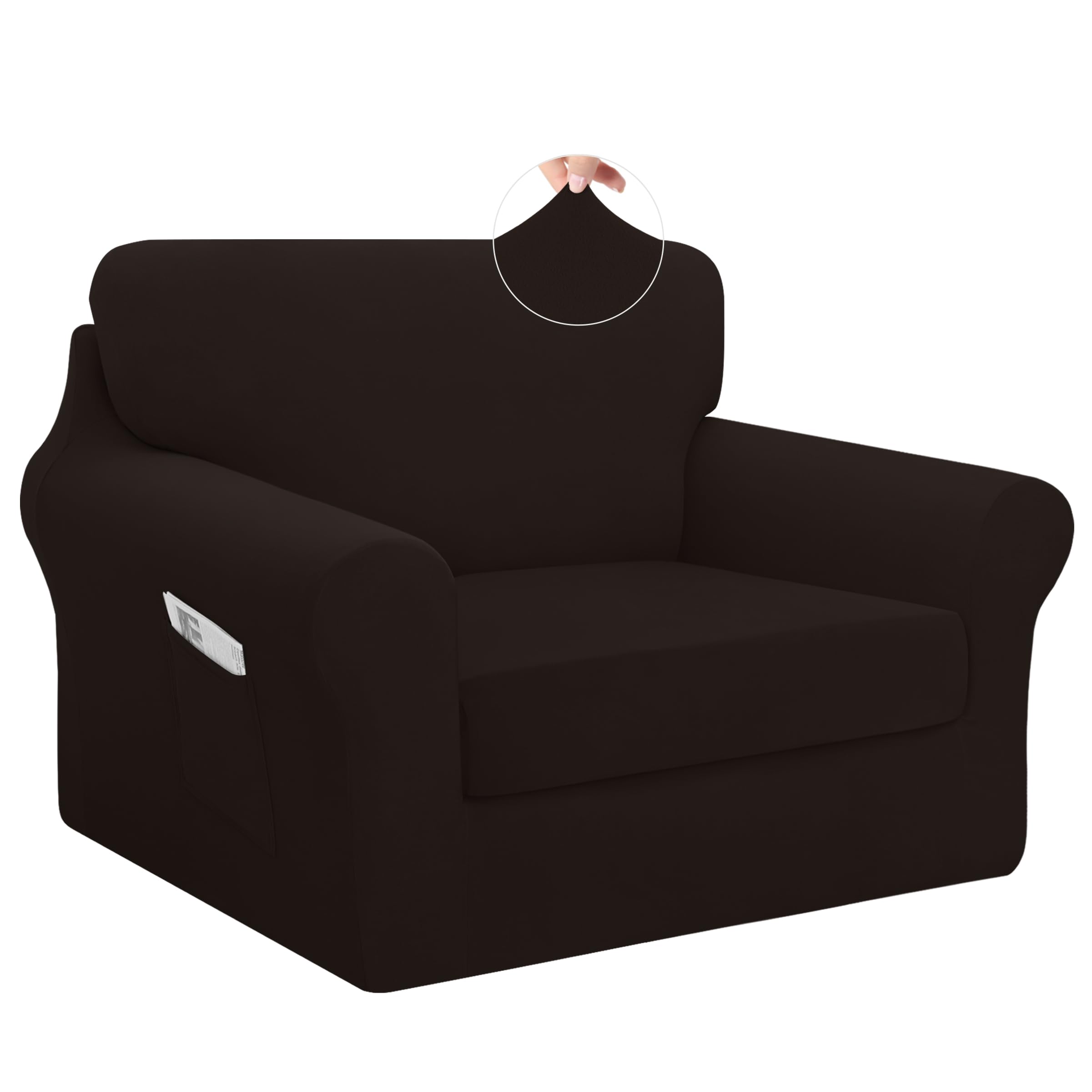 Easy-Going 3 Pieces Stretch Chair Couch Cover, Small, Chocolate