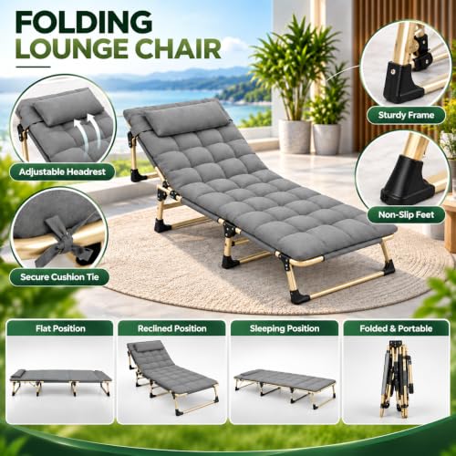 Image of Folding Bed Single for Sleeping with Mattress for Adults Foldable Recliner Bed with Removable Cushion Mattress and Pillow Camping Bed for Travelling Suits Upto 150KG (193cmx67cm X33cm)