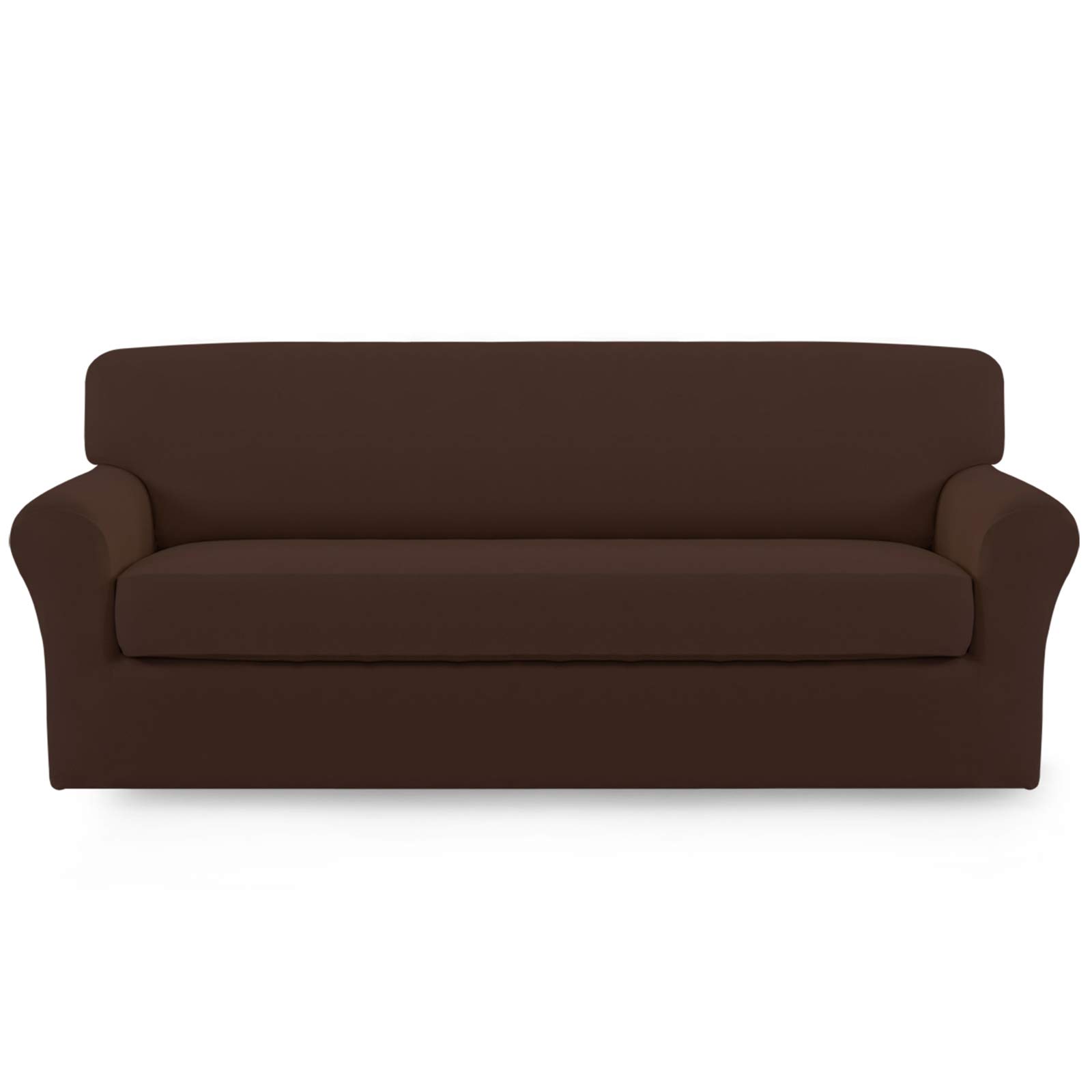 Easy-Going 2 Pieces Microfiber Stretch Sofa Slipcover – Spandex Soft Fitted Sofa Couch Cover, Washable Furniture Protector with Elastic Bottom Kids,Pet (Oversized Sofa, Coffee)