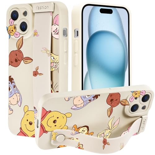 nurkorki Wristband Funda para iPhone 13 6,1",Cartoon Anime Lindos Bear Oso Patrón TPU Antigolpes Silicona Protectora Diseño de Moda Cubierta Trasera Correa de Muñeca Case,Cartoon