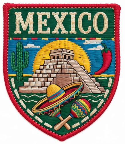 Chichen Itza Mexico Patch Embroidered Iron-on/Sew-on Badge (3 Inch) El Castillo Mayan Temple Travel Souvenir Tourist Emblem Gift Patches