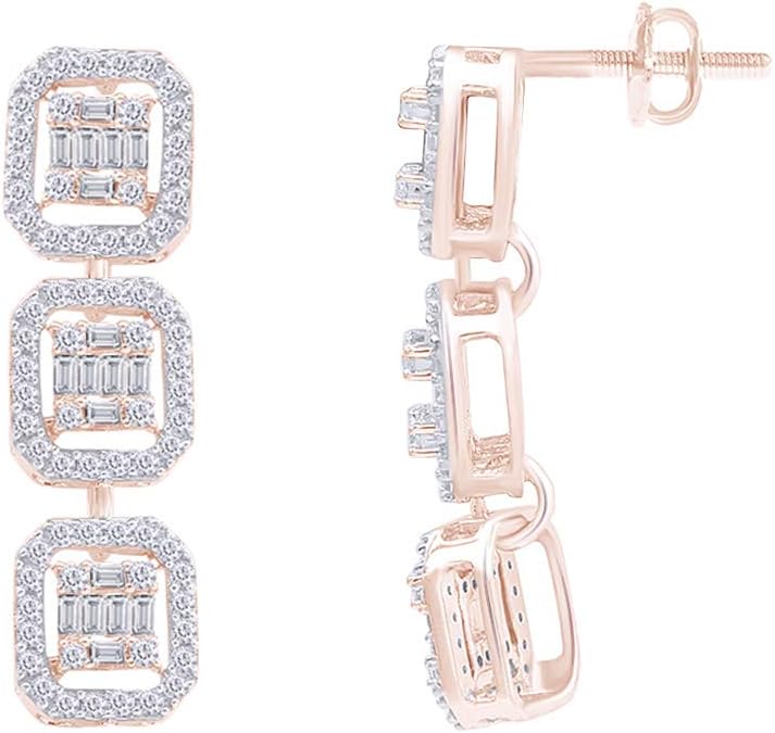 1 5/8 CT.t.w Baguette And Round Cut Lab Grown Diamond Drop Dangle Screw Back Earrings In 14k Gold Jewelry For Womens, VS-SI Clarity, 1.63 Cttw)