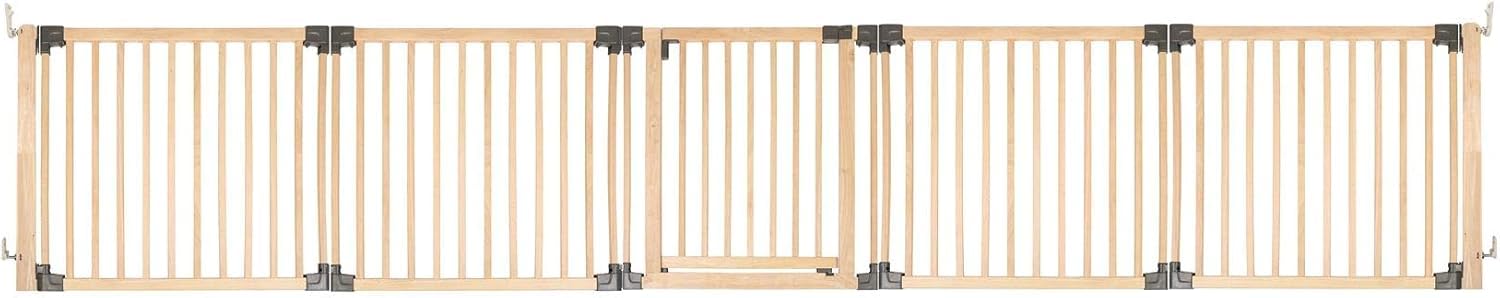 Safetots Natural Wooden Multi Panel Room Divider, Up To, Wood, 76Cm Tall, Multi Panel Flexible Room Barrier, Room Divider With Door For Baby And Toddler, Easy Installation 416Cm