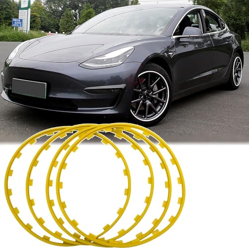 4pcs Car Wheel Hub Protection Ring 21in for Audi Edge Protector, Tyre Protection Trim,Alloy Wheel Protector(Color:Yellow,Size:22in)