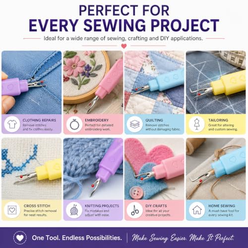 Image of Seam Ripper 3pcs Big Tool Set Piece Sewing Accessories Kit for Stitch Removal | Thread Cutting | Ideal for Sewing, Tailoring, DIY Projects | Stainless Steel Blades with Comfort Grip Handles (4, 2 in 1 Seam Ripper = 4pcs)