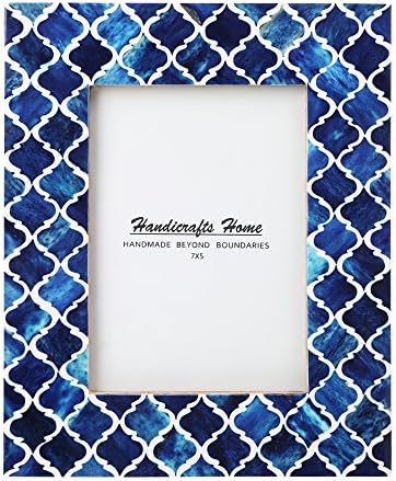 Picture Photo Frame Moorish Damask Moroccan Arts Inspired Handmade Naturals Bone Frames Size 5x7 Inches, Blue