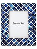 Handicrafts Home Handmade Decorative 5x7 Blue Picture Frame | Unique Boho Chic Home Decor | Moroccan Art Inspired Blue Photo Frame for Wall & Tabletop, Colorful Frames for Bedroom, Office Decor & Gift