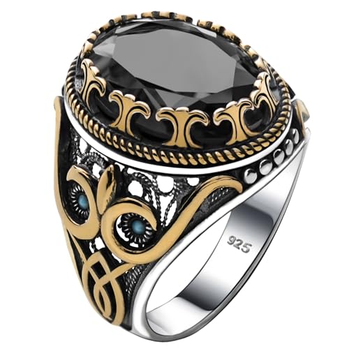 Genuine Solid 925 Sterling Silver Accented with Bronze and Stone, Authentic Vintage Turkish Ottoman Style Ring for Men