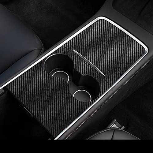 Xummy Adhesivo de fibra de carbono para consola central de coche, para Tesla modelo 3 2021, color negro, fibra de carbono y blanco Cover