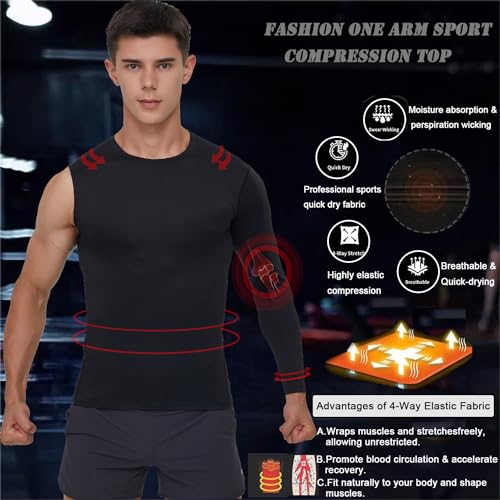 Men's Compression Shirts Single Arm Long Sleeve Basketball Athletic Workout Shirt Tops Baselayer Undershirt2