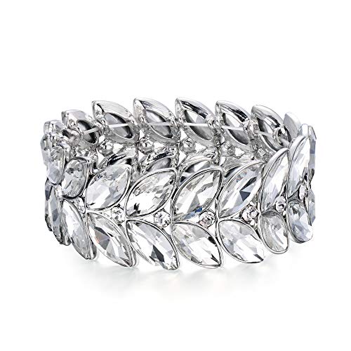 BriLove Women's Wedding Bridal Crystal Marquise Rhinestone Beaded Stretch Bangle Bracelet