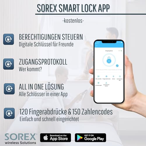 SOREX Smart Handle Max - Elektronischer Türgriff mit Fingerabdruck & Zahlencode Erkennung sowie...